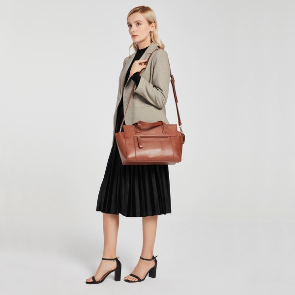 LH6910 - Miss Lulu Leather Look Classic Handbag - Brown